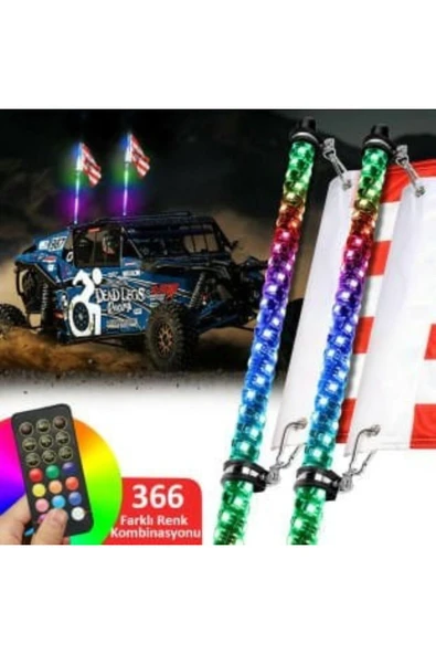 ASTRALED 1 Adet UTV ATV LED Kırbaç Spiral Anten APP KONTROL ve UZAKTAN KUMANDALI 150 cm