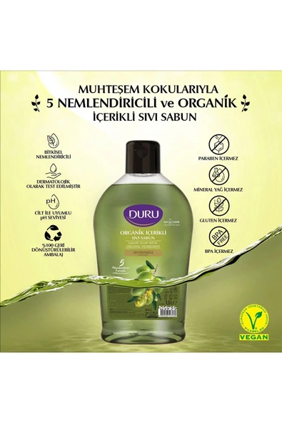 Duru Sıvı Sabun Organik İçerikli Zeytinyağlı 1500 ml x 3 adet - 3