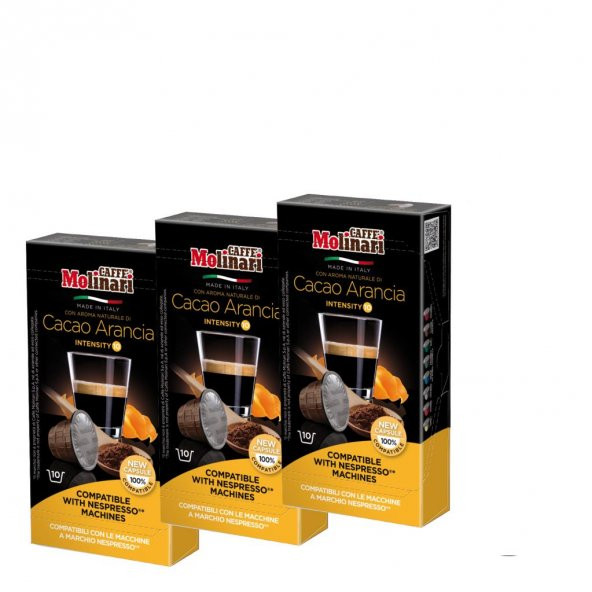 Cafe Molinari portakal-kakao 3 kutu 30 kapsül Nespresso makinası uyumlu