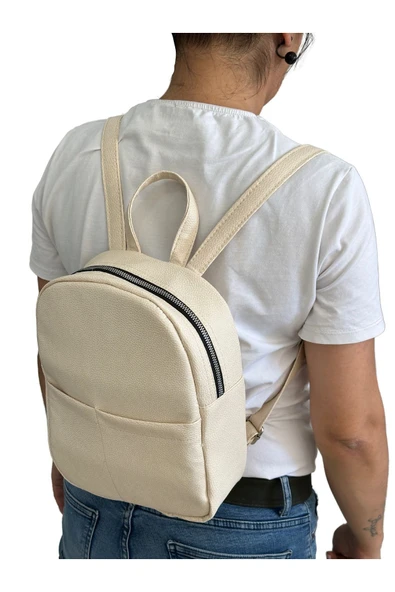 Vip Home Concept Market Ürünleri Mini Kadın Sırt Çantası-BEJ SUNİ DERİ-Vip Home Bags