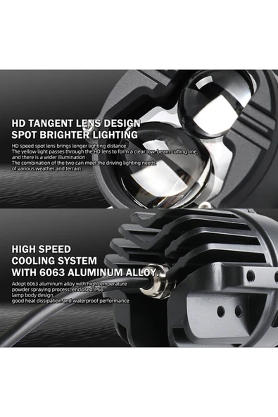 ASTRALED 2 Adet Motosiklet LED Sis Farı Metal Kasa Yüksek Güçlü Delici Spot Beyaz Sarı Çift Renk - 3