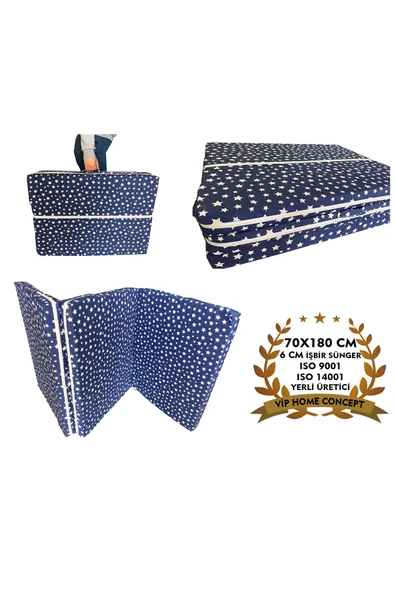 Vip Home Concept Market Ürünleri Katlanır Kamp Yatağı Çadır Yatağı Sünger Yatak Fermuarlı 70x180 Cm 6 Cm Lacivert Yıldız ürün görseli