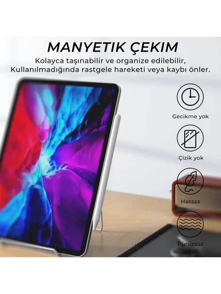 Bix SP02W Bluetooth Dokunmatik Kalem Stylus Pen Manyetik Çekim Destekli, Avuç İçi Reddetme Özellikli iPad Kalemi 2018-2022 için iPad Android Uyumlu Universal Yazı ve Çizim Kalemi Beyaz - 2
