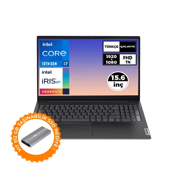 Lenovo V15 Gen 4 i7-1355U 40GB 2TB SSD 15.6" FHD Fdos Laptop + 512 GB Taşınabilir SSD 83A100GPTR 009