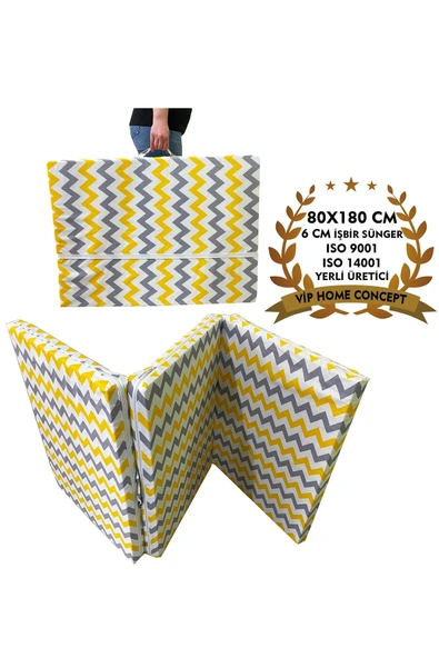 Vip Home Concept Market Ürünleri Katlanır Yer Yatağı Sünger Yatak Sarı Gri Zikzak 80x180 Cm-6 Cm Tek Kişilik ürün görseli 1