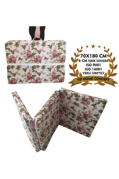 Vip Home Concept Market Ürünleri Katlanır Yatak Yer Yatağı Sünger Yatak (70x180x6cm)ingiliz Gülü Fermuarlı ürün görseli 1