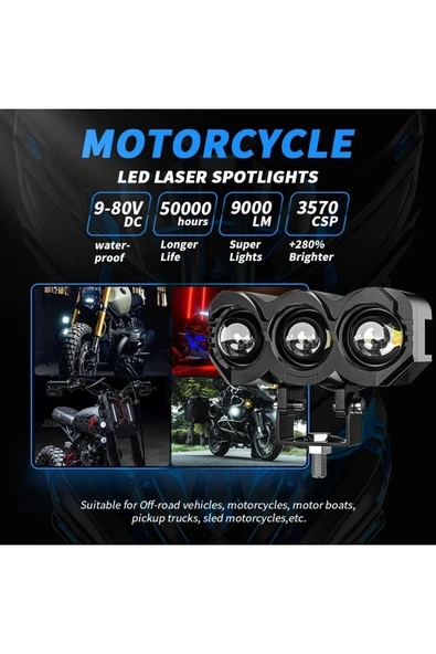 ASTRALED 1 ADET Metal Motosiklet 3 Led Lazer Sis Farı Kasa Baykuş Model Delici Beyaz Sarı Çift Renk - 4