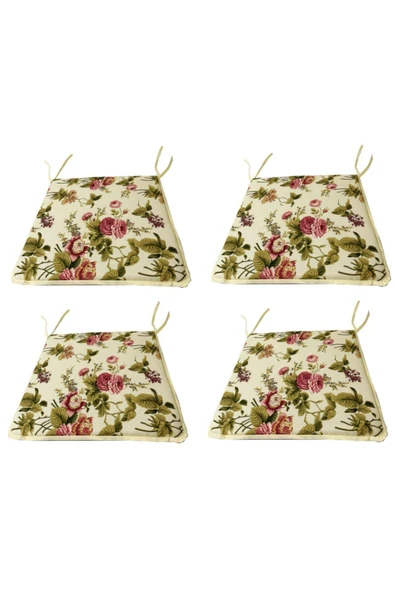 Vip Home Concept Market Ürünleri Sandalye Minderi Eko 4 Adet Bağcıklı Bahçe Minderi (ingiliz Gülü)yıkanabilir ürün görseli 1