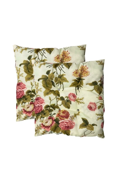 Vip Home Concept Market Ürünleri Dekoratif Pofidik Puf Sandalye Minderi Kare 35x35x7 Cm-ingiliz Gülü(2 Adet) ürün görseli 1