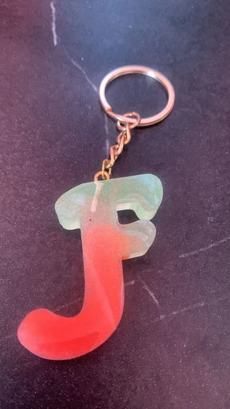 Rengarenk F Harf Şekilli Gold Aksesuarlı Anahtarlık Epoksi El Yapımı Hediyelik - Resim 6