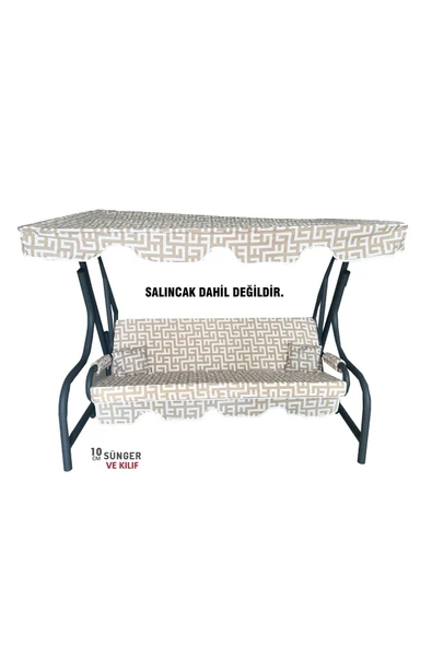 Vip Home Concept Süngerli Salıncak Minderi Kılıfı 3 Kişilik Kılıf KREM LABİRENT Bahçe Minderi ürün görseli