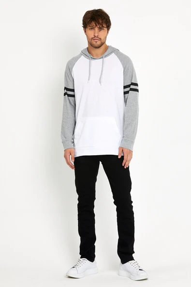 Süperlife Erkek Kapşonlu Regular Fit Kol Baskılı Sweatshirt İnce SPR22SWK105 - Resim 3