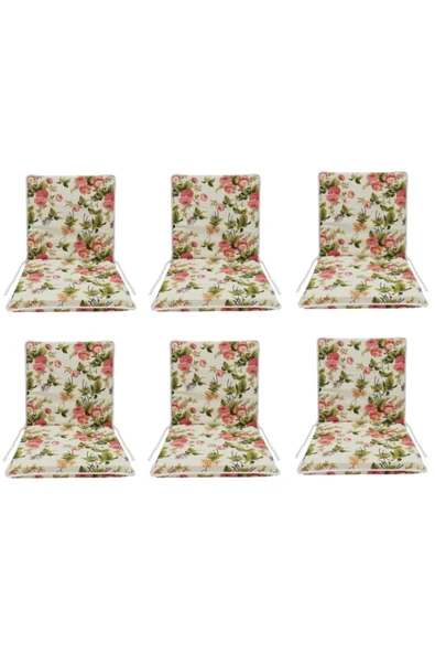 Vip Home Concept Market Ürünleri Sandalye Minderi 6 Adet Bağcıklı Bahçe Minderi Arkalıklı (ingiliz Gülü)yıkanabilir ürün görseli 1