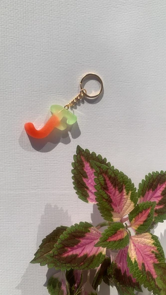 Rengarenk F Harf Şekilli Gold Aksesuarlı Anahtarlık Epoksi El Yapımı Hediyelik - Resim 5