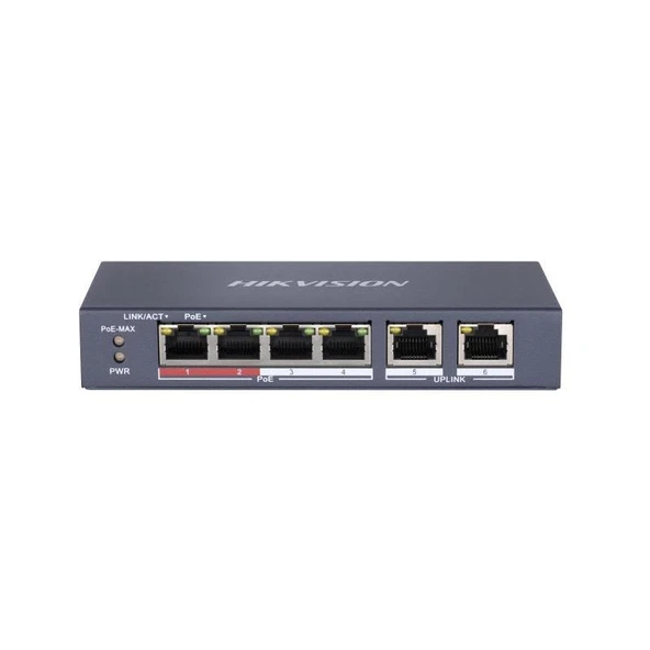 Hikvision DS-3E0106P-E/M 4 Port PoE (38W) 10/100Mbps + 2FE Uplink Switch ürün görseli