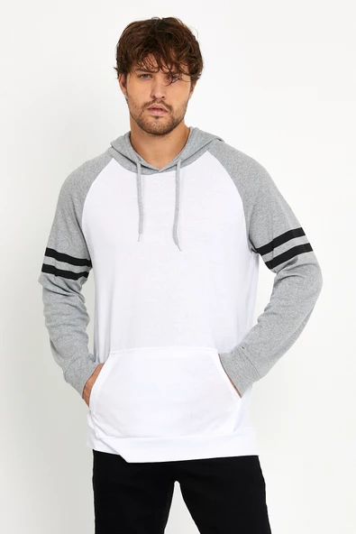 Erkek Kapşonlu Regular Fit Kol Baskılı Sweatshirt İnce SPR22SWK105