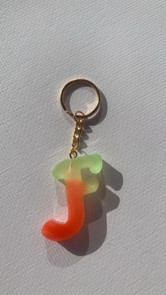 Rengarenk F Harf Şekilli Gold Aksesuarlı Anahtarlık Epoksi El Yapımı Hediyelik - Resim 7