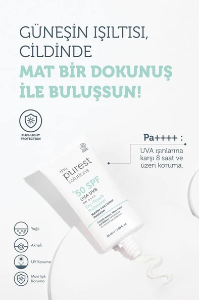 The Purest Solutions Dry Touch Protection Mat Bitişli Yağlı Ciltler İçin Güneş Kremi SPF50+ 50 ml - 2