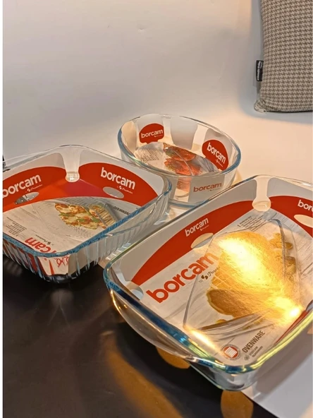 Borcam Orta Boy Fırın Kalıbı 3 Lü Set Fırın Tepsisi ( 59084+59006+59384) - 2