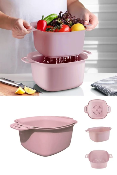 Badyalı Çok Amaçlı Süzgeç, Kulplu Makarna Meyve Sebze Süzgeci ve Karıştırma Kabı Seti 4 Litre - 4