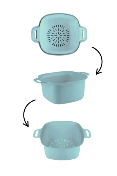 Badyalı Çok Amaçlı Süzgeç, Kulplu Makarna Meyve Sebze Süzgeci ve Karıştırma Kabı Seti 4 Litre - 8