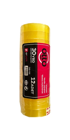 Otto Kırtasiye Para Bandı Aksrilik Yapışkan Selobant -30 YRD -11 mm. -Şeffaf - 12 Adet ürün görseli 1