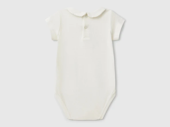 Bebek beyaz Logo İşlemeli Çıtçıtlı Bebe Yakalı Kısa Kollu Body - 2