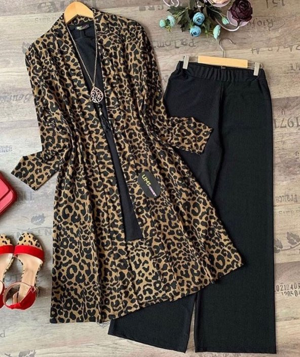 ModaSepetim KAHVE LEOPARLI ÜÇLÜ TAKIM