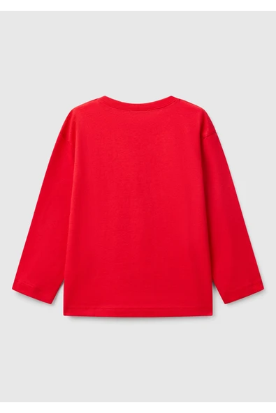 Erkek Çocuk Kırmızı Benetton Logo Baskılı Uzun Kollu T-Shirt - 2