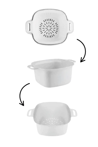 Badyalı Çok Amaçlı Süzgeç, Kulplu Makarna Meyve Sebze Süzgeci ve Karıştırma Kabı Seti 4 Litre - 11