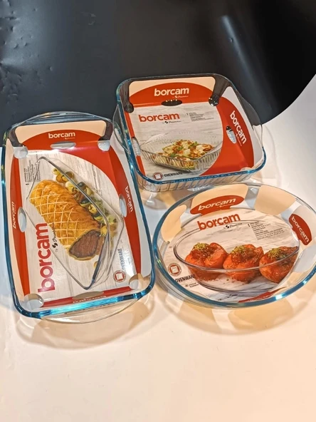 Borcam Orta Boy Fırın Kalıbı 3 Lü Set Fırın Tepsisi ( 59084+59006+59384)