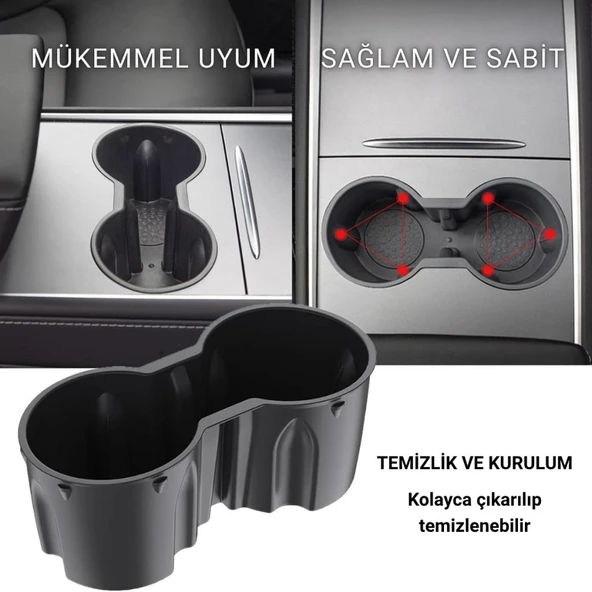 Polham Tesla Model 3 ve Model Y ile Uyumlu Bardak ve Şişe Tutucu, Temizlenebilir Çıkabilen Silikon Bardak Tutucu - 5