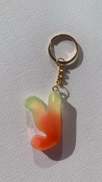 Rengarenk Y Harf Şekilli Gold Aksesuarlı Anahtarlık Epoksi El Yapımı Hediyelik - Resim 5