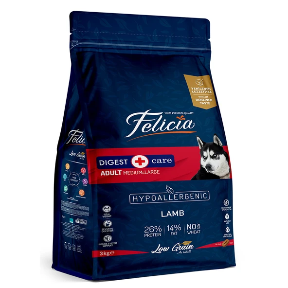 Felicia Digest Az Tahıllı HypoAllergenic Orta Büyük Irk Kuzulu Yetişkin Köpek Maması 3 Kg