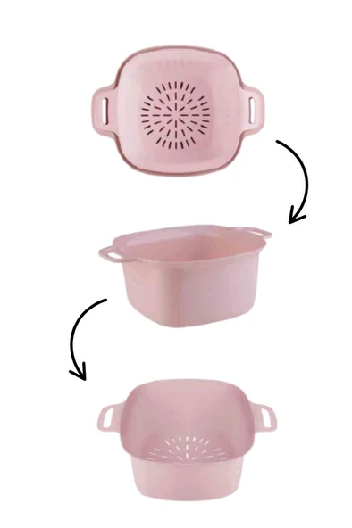 Badyalı Çok Amaçlı Süzgeç, Kulplu Makarna Meyve Sebze Süzgeci ve Karıştırma Kabı Seti 4 Litre - 5