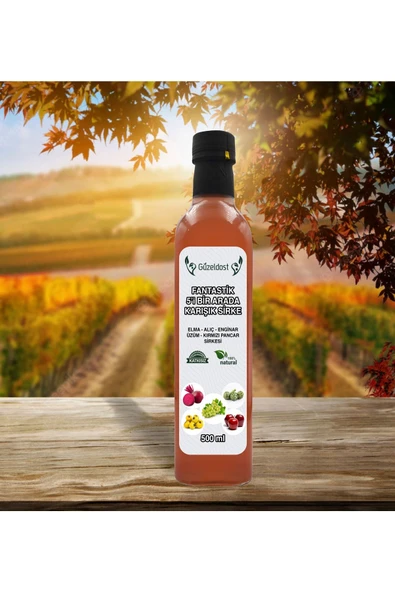 Güzeldost Doğal Karışık 5’li Sirke - Sağlıklı Beslenme Ve Kilo Kontrolüne Destek - El Yapımı Doğal Sirke - Resim 2