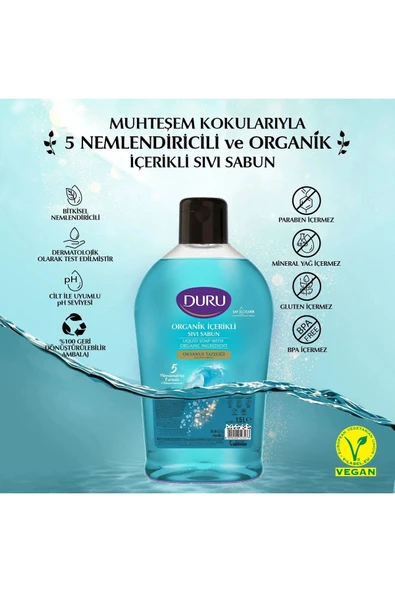 Duru Sıvı Sabun Organik İçerikli Okyanus Tazeliği 1500 ml x 3 adet - 3