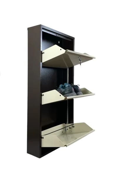 adlsteel Metal Ayakkabılık 3'Lü KİLİTLİ KAHVE-KREM - 4