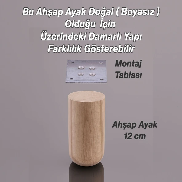 Ahşap Silindir Ayak 12 cm Aparat Dahil Mobilya Koltuk Kanepe Sehpa Masa Ayağı Ayakları - 3