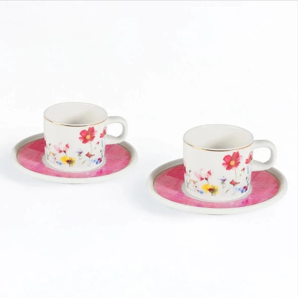 Güral Porselen Mental 4 Parça Pembe Kahve Fincan Takımı 7092 - 3