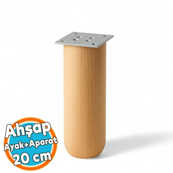Ahşap Silindir Ayak 20 cm Aparat Dahil Mobilya Koltuk Kanepe Sehpa Masa Ayağı Ayakları ürün görseli