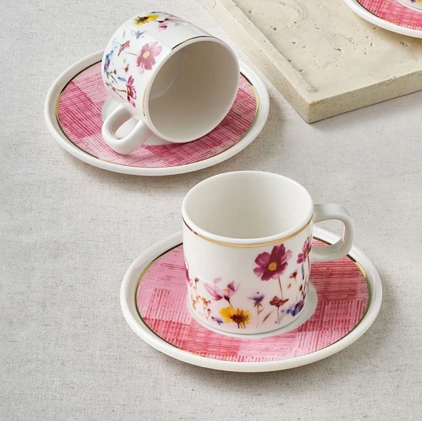 Güral Porselen Mental 4 Parça Pembe Kahve Fincan Takımı 7092 - 2