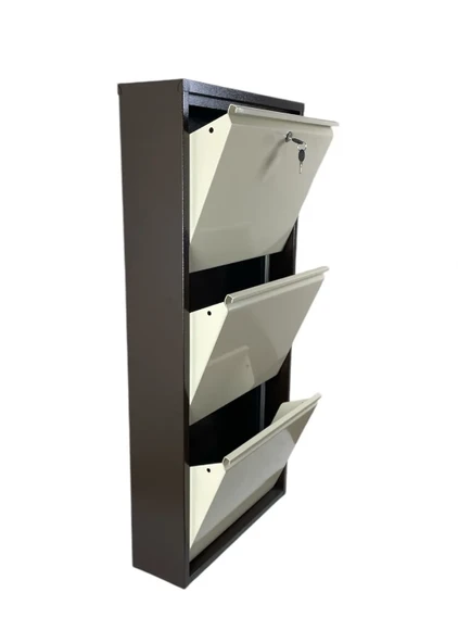 adlsteel Metal Ayakkabılık 3'Lü KİLİTLİ KAHVE-KREM - 3
