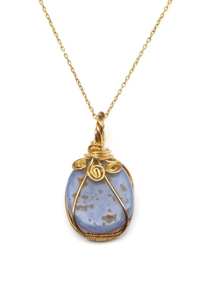 Mavi Dantelli Akik Doğal Taş 925 Ayar Gümüş Kolye ürün görseli