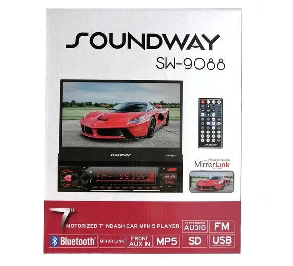 Soundway SW-9088 7 Inch Indash Teyp BT/Mirror Link/USB/SD/Kumanda/4*50W/Geri Görüş Kamerası/2 Amfi Çıkışlı - 2