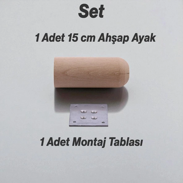 Ahşap Silindir Ayak 15 cm Aparat Dahil Mobilya Koltuk Kanepe Sehpa Masa Ayağı Ayakları - Resim 3