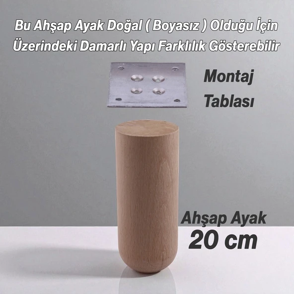 Ahşap Silindir Ayak 20 cm Aparat Dahil Mobilya Koltuk Kanepe Sehpa Masa Ayağı Ayakları - Resim 2