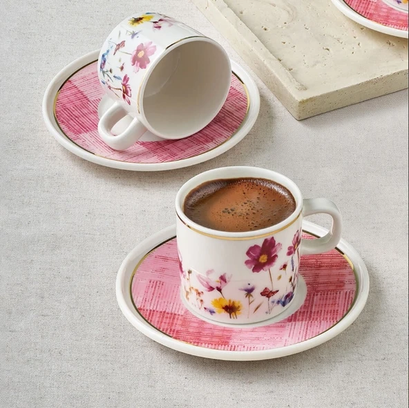 Güral Porselen Mental 4 Parça Pembe Kahve Fincan Takımı 7092