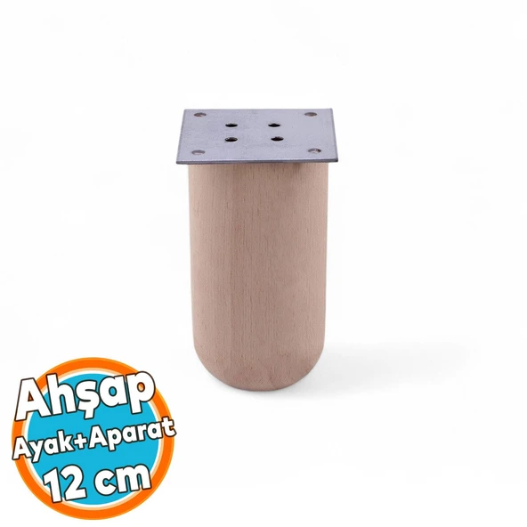 Ahşap Silindir Ayak 12 cm Aparat Dahil Mobilya Koltuk Kanepe Sehpa Masa Ayağı Ayakları