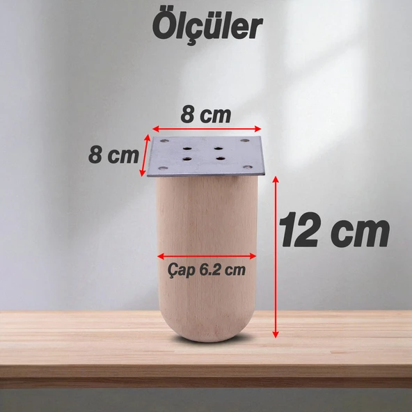 Ahşap Silindir Ayak 12 cm Aparat Dahil Mobilya Koltuk Kanepe Sehpa Masa Ayağı Ayakları - 2
